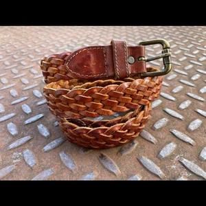 Women Belt Genuine Leather Brown Braided Waistband Made in Turkey Size M 31-32in